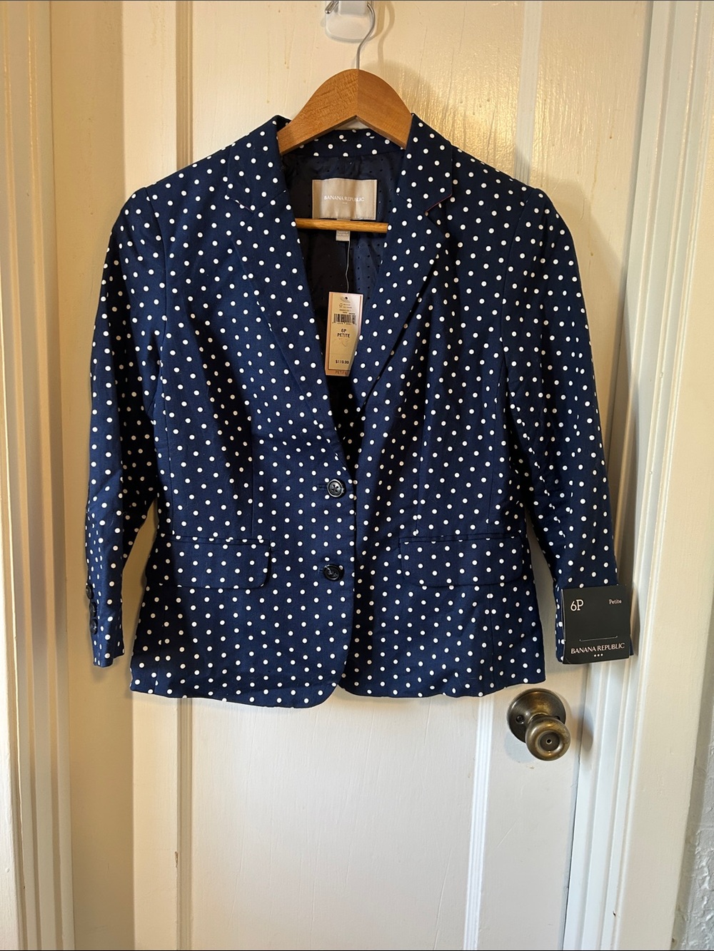 Banana Republic Navy and White Polka Dot Blazer